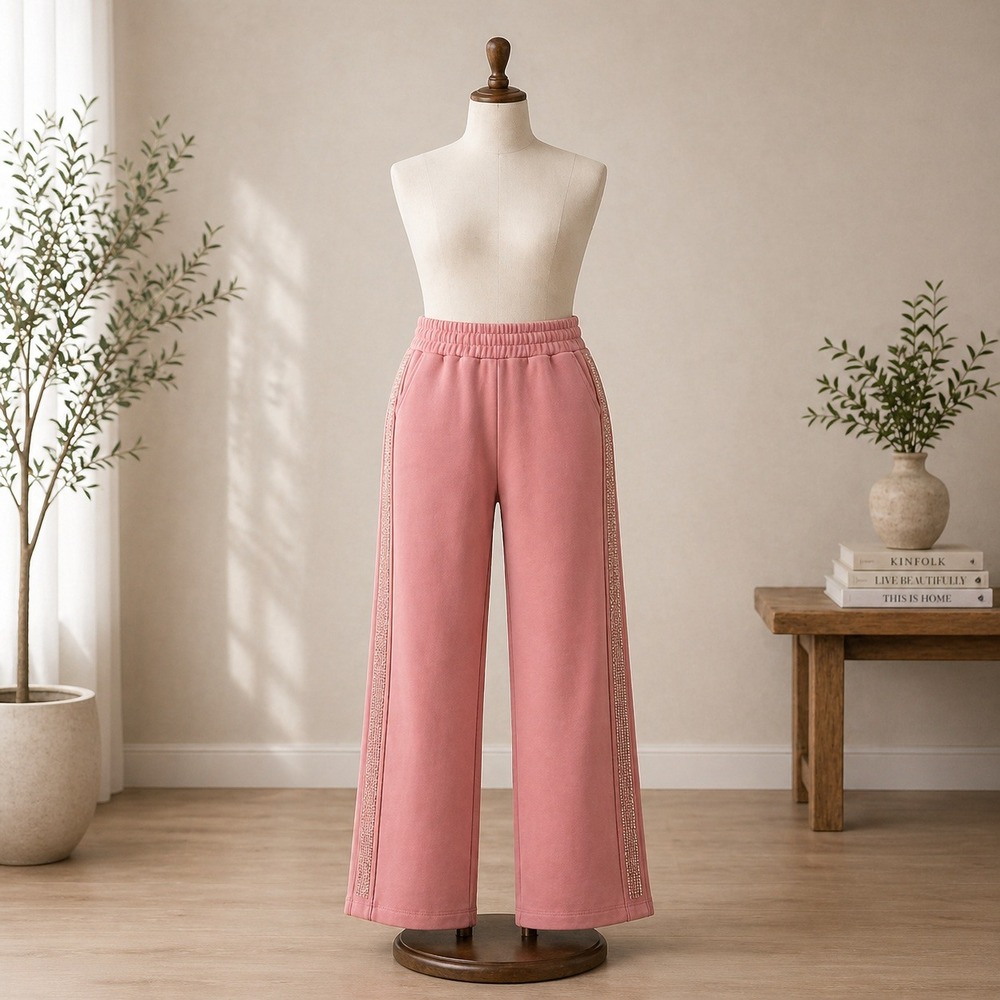 Belle by Kim Gravel Pink‎ Rhinestone Side Stripe Knit Pants XXSP